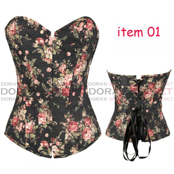 Corset Preto Floral- FRETE GRATIS