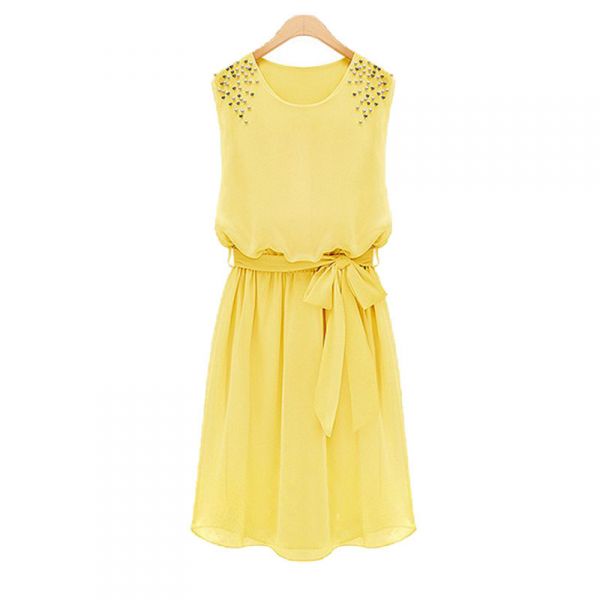 Vestido Social Bordado Amarelo